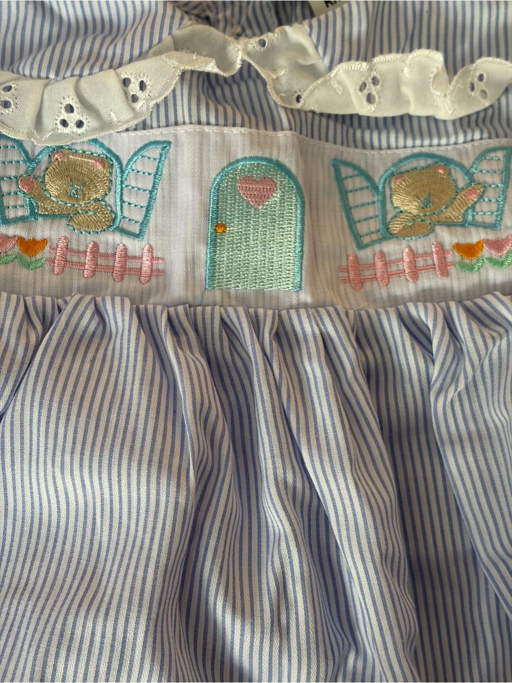 Bon Bon Girls 2T Blue Stripe Embroidered Dress Bloomer Set